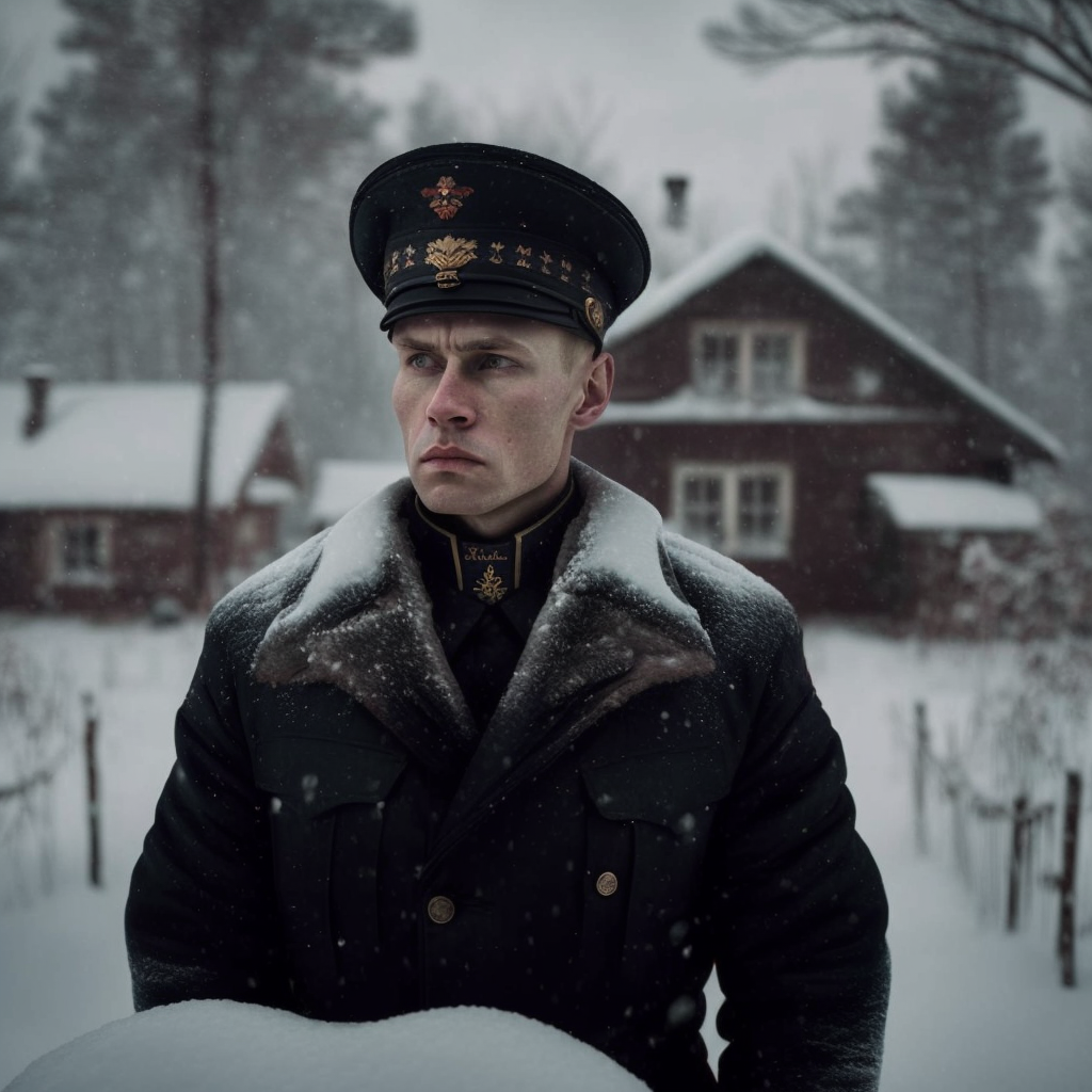 полицейский зимой в деревне России