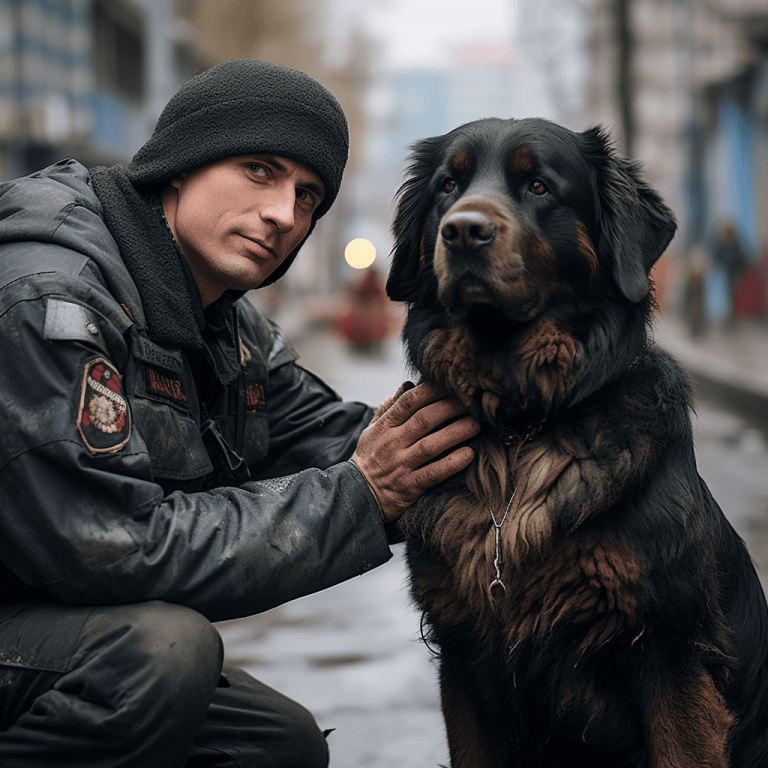 полицейский на задании с собакой